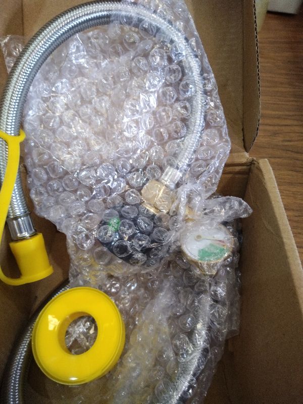 Photo 1 of 15-Inch RV Propane Tank Hose with Gauge, Stainless Steel Camper Propane Hose for RV 2-Stage Regulator, 1/4 Male NPT & QCC 1 Fittings, 350PSI, 2 Pack