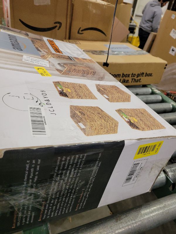 Photo 1 of 12x12in Storage Baskets Set of 4 Water Hyacinth Baskets,Foldable Handwoven Storage Cubes,Wicker Cube Baskets Laundry Organizer Totes for Home