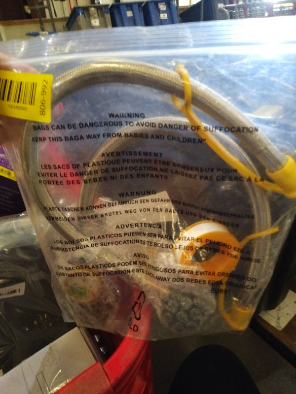 Photo 1 of 15 Inch RV Propane Hose Replacement with Gauge, 2 Pack - Stainless Steel Braided Hose for RV Two-Stage Regulator - 1/4" Male NPT & QCC1 Inlet, 350PSI