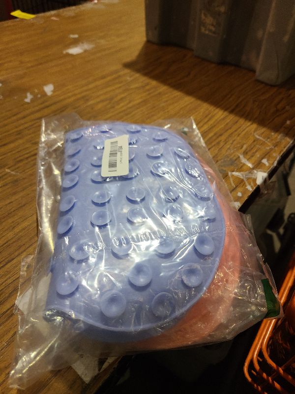 Photo 1 of 2 PCS Shower Foot & Back Scrubber Mat Hands Free Foot Massager Mat with Non-Slip Suction Cups, Wall Mounted Silicone Bathroom Wash Foot Pad Exfoliating Dead Skin Foot Brush (Pink & Purple)