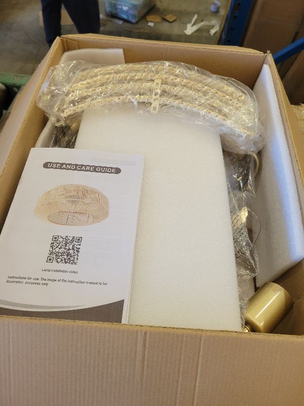 Photo 1 of 20'' Boho Rattan Ceiling Fan with Light, Coastal Caged Ceiling Fans with Lights and Remote Control, Enclosed Hidden Flush Mount with Reversible 6 Speeds for Living Room Bedroom Nursery