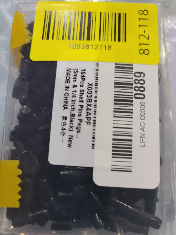 Photo 1 of 104Pcs Shelf Pins Pegs Kit,4 Styles Shelf Support Pegs,Bookshelf Pegs for Shelves,Cabinet Shelf Bracket Pegs Shelf Holders Pins for Kitchen Furniture & Closet (5mm & 1/4 inch,Black)