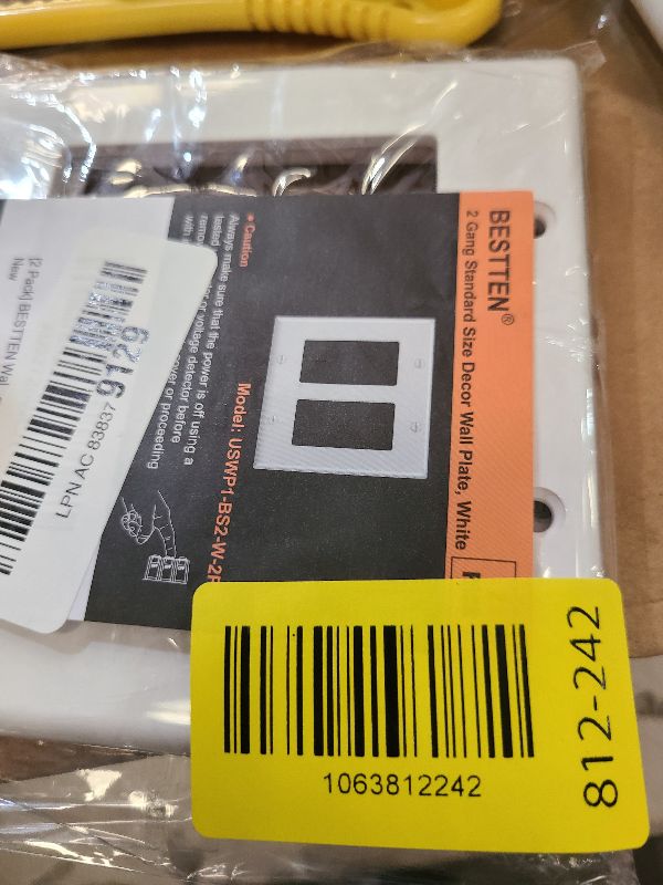 Photo 1 of [2 Pack] BESTTEN 2-Gang Decorator Wall Plate, Standard Size, H4.53” x W4.57”, Unbreakable Polycarbonate Outlet and Switch Cover, UL Listed, White