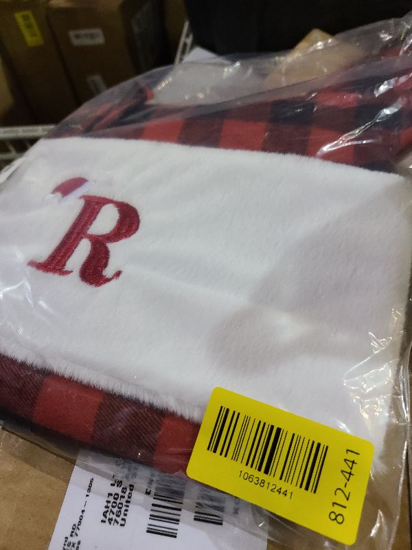 Photo 1 of 20 inches Large Initial Monogram Christmas Stocking Red Black Buffalo Plaid Personalized Christmas Stockings with Embroidered Letters Initial Christmas Stockings for Xmas Holiday Fireplace Decor (R)
