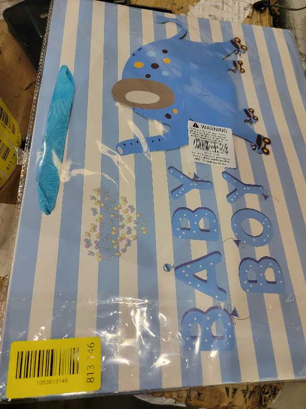 Photo 1 of 16.5” Extra Large Baby Boy Gift Bag Set with Handles, Greeting Card, Blue Tissue Papers and Stickers for Boys Kids for Baby Shower, Kids Birthday Party, Newborn, New Moms or Parents, 3D elephant Design, 1 Pcs