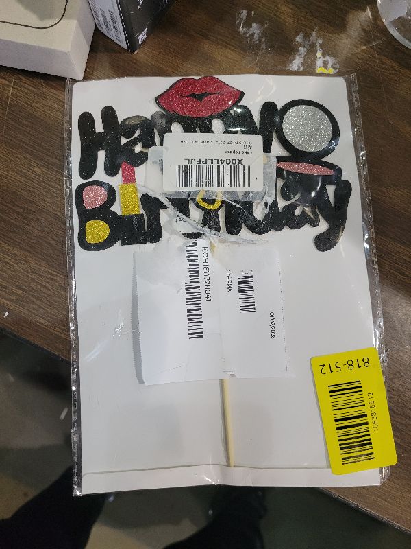 Photo 1 of 1PC Makeup Happy Birthday Cake Decoration, Powder, Eyelash Curler, Lipstick Glitter Cake Decor for Girls or Women Spa Themed Parties