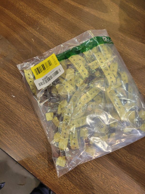 Photo 1 of 100 Pack VIP Metallic Wristbands for Event | Premium Cloth Wristband with Lurex Jacquard Weaving | Shimmering VIP Lettering Wristband for Events, Festivals and Access Control |Gold