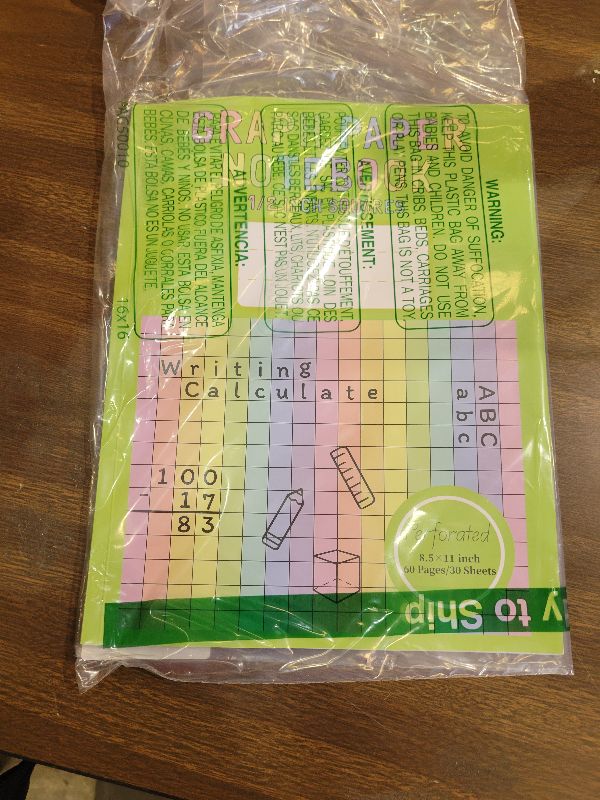 Photo 1 of 1 Pack 8.5×11 Colored Graph Paper Pad Math Notebook Graph Paper 1/2 Inch Squares Large Quad Ruled Grid Composition Notebook Colored Grid Paper Exercise for Kids School Dyslexia Dysgraphia 30 Sheets