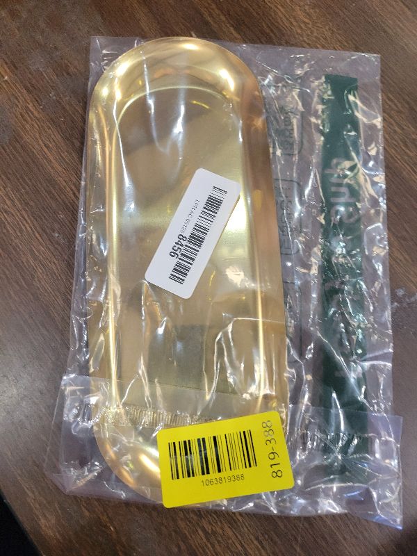 Photo 1 of 1 Pcs Gold Trinket Tray Oval Stainless Steel Small Serving Trays Towel Storage Dish Plate Tea Fruit Trays Jewelry Plate Decorative Storage Tray (Gold 1pcs, 9 x 3.8 Inch)