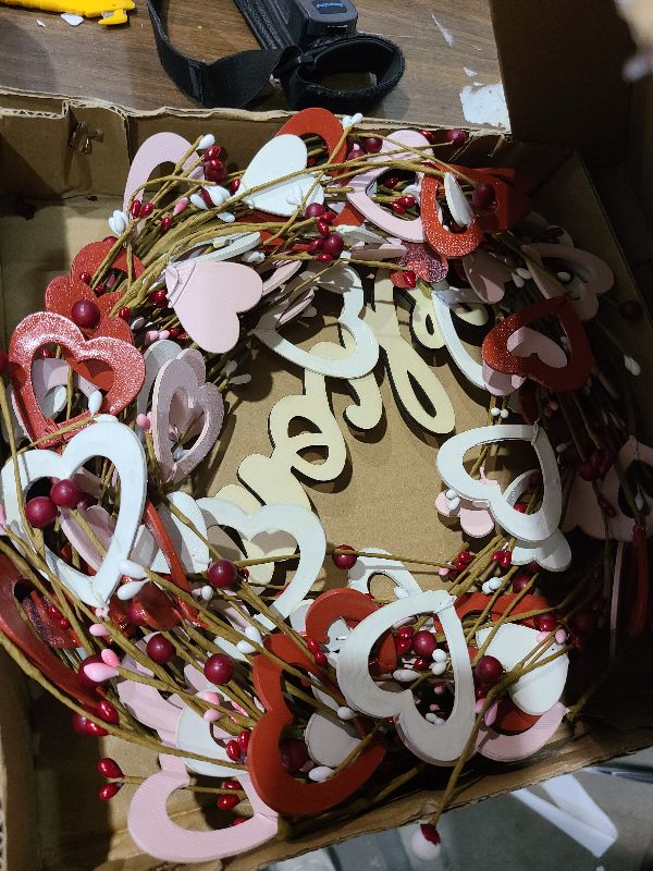 Photo 1 of 20 Inch Valentine's Day Wreath, Red and Pink Heart Wreath with Welcome Sign, Cute Valentines Wreaths for Front Door, Valentine Decorations for Door Wall Window, Party Wedding Outdoor Decor