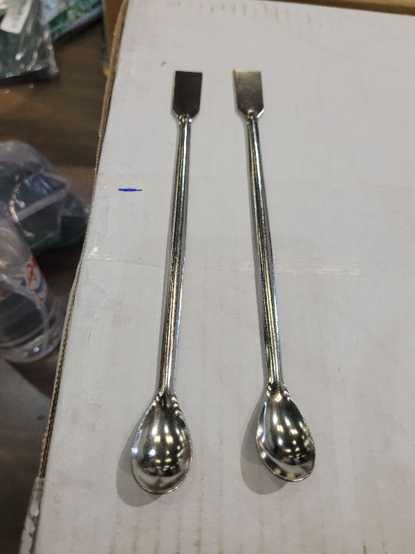 Photo 1 of 2 Pcs Gold Silver Melting Long Handle Stainless Steel Spoon Stirring Rod Spoon Melting Casting Refining Gold Silver Tool Multifunctional Coffee Beverage Stir Sticks Coffee Stirrers, Silver