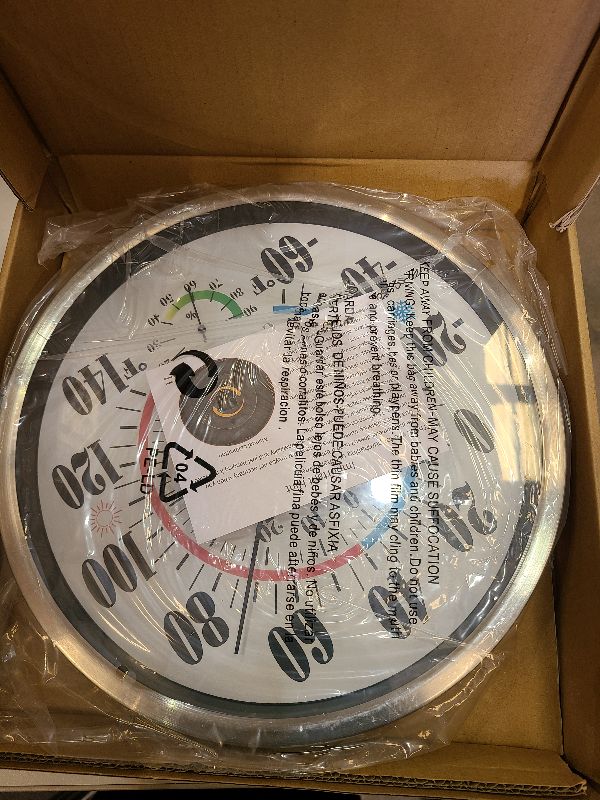 Photo 1 of 12" Outdoor Thermometer Large Numbers - Decorative Outdoor Thermometers for Patio, Wall Thermometer Hygrometer with Stainless Steel Enclosure, Battery Free Indoor Outdoor Thermometer Hanging