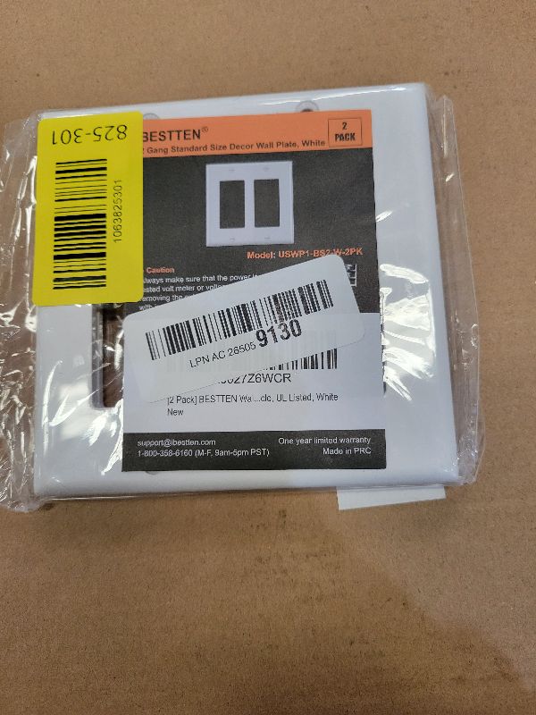 Photo 1 of [2 Pack] BESTTEN 2-Gang Decorator Wall Plate, Standard Size, H4.53” x W4.57”, Unbreakable Polycarbonate Outlet and Switch Cover, UL Listed, White