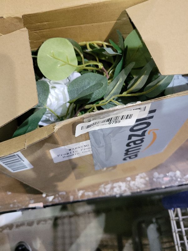 Photo 1 of 2 Pack 13Ft Artificial Spring Eucalyptus Flower Garland with White Roses, Fake Flower Greenery Floral Green Garland Vines for Wedding Arch Table Runner Backdrop Mantle Home Decorations (White)