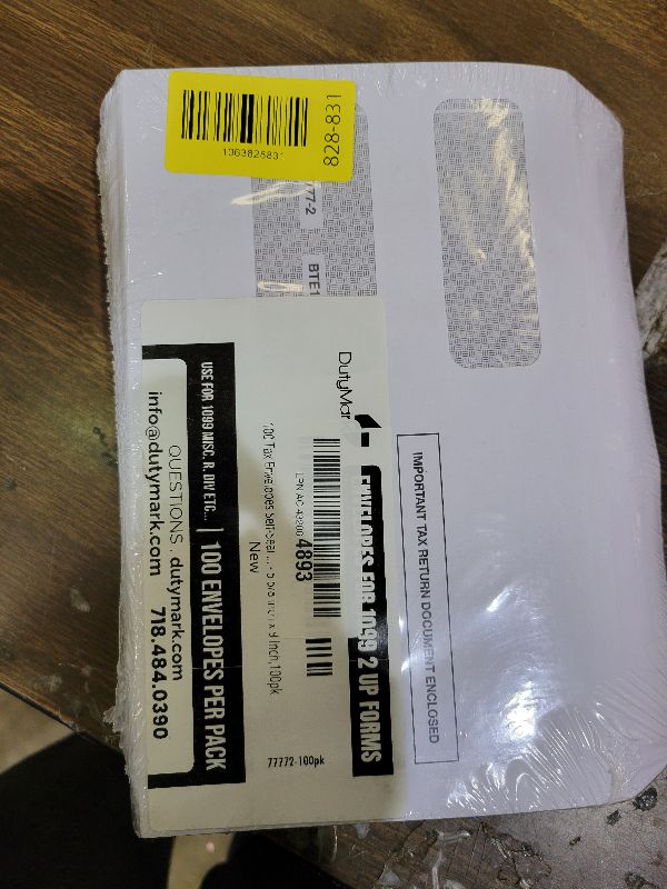 Photo 1 of 100 Tax 1099 Envelopes Self-Seal For 1099 MISC, 1099-R & DIV - INT, 1095, 1098, Double-Window Security tinded, For Quickbooks or Tax Software - 5 5/8 Inch x 9 Inch, 100 Envelopes