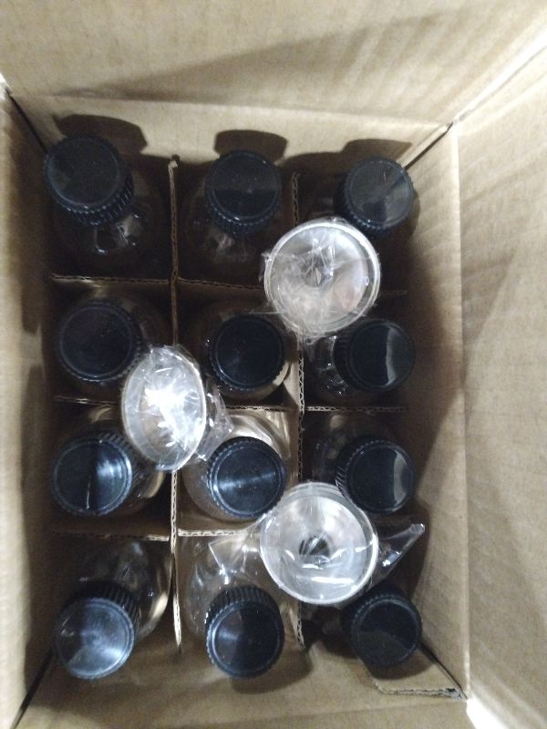 Photo 1 of 12 Pack, 2 oz Small Clear Glass Bottles w/Lid & 3 Funnels - 60ml Boston Shot Bottles for Health, Immunity, Potion, Wellness, Sample, Ginger, Juice - Mini Personal Care & Beauty Travel Bottle