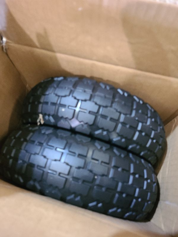 Photo 1 of 10 Inch Solid Rubber Tires, 4.10/3.50-4 Tire and Flat Free with 5/8" Bearings, 2.17" Offset Hub for GOR Garden Carts, Garden Wagon Carts, Trolleys, Hand Trucks and Utility Cart(2 Pack)