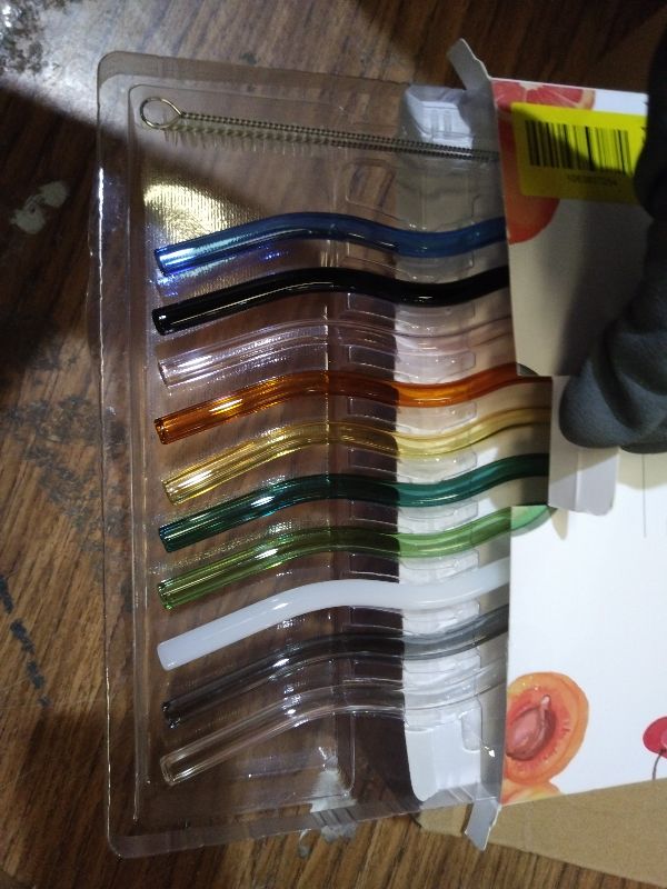Photo 1 of 10 Pcs Reusable Wavy Colorful Glass Straws,9''x8 mm Shatter Resistant Cute Drinking Straws with 2 Cleaner Brush for Beverages,Coffee,Juice,Cocktail,Teas