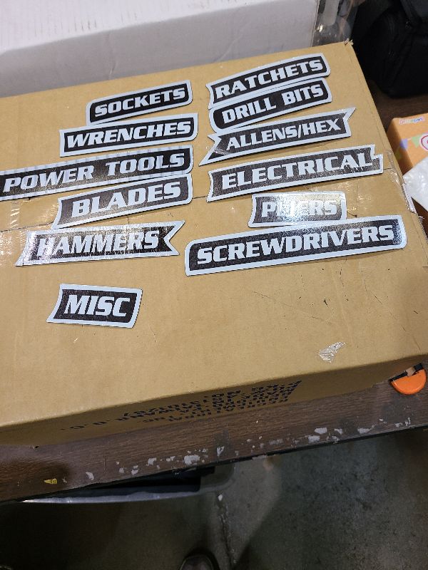 Photo 1 of 12-Pack Magnetic Toolbox Labels, Heavy-Duty 3D Printed Tool Tags with Secure Magnetic Backing – Reusable Tool Box Organizer Labels for Steel Tool Chests, Drawers, Carts & Cabinets