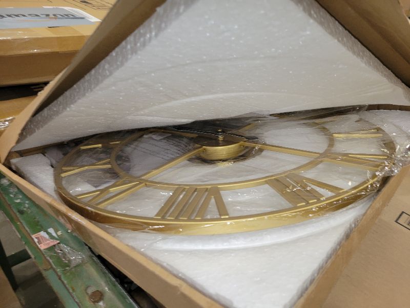 Photo 1 of 1st owned Large Wall Clock, Metal Retro Roman Numeral Clock, Modern Round Wall Clocks Almost Silent, Easy to Read for Living Room/Home/Kitchen/Bedroom/Office/School Decor (Gold, 18.5 Inch)