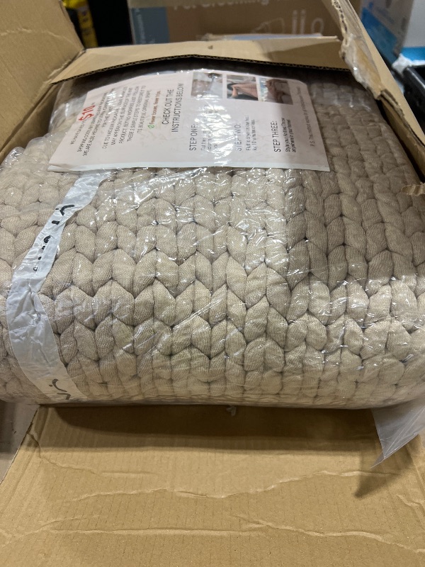 Photo 1 of YnM Chunky Throw Blanket, Medium-Weight, Hand Knitted, Skin Friendly, Ventilated and Breathable, Machine Washable, Home Décor Piece for Couch, Sofa and Bed (Beige, 50x70 Inch)