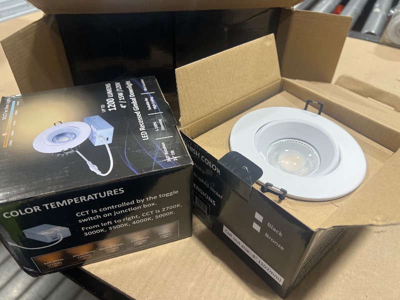 Photo 1 of POPANU Canless Recessed Gimbal Downlight - Suitable for 20ft High Ceiling 1200lm 4 Inch 15W LED Rotatable Eyeball Spotlight, 5CCT Dimmable Lights with Junction Box, Anti-Glare White 4 Pack