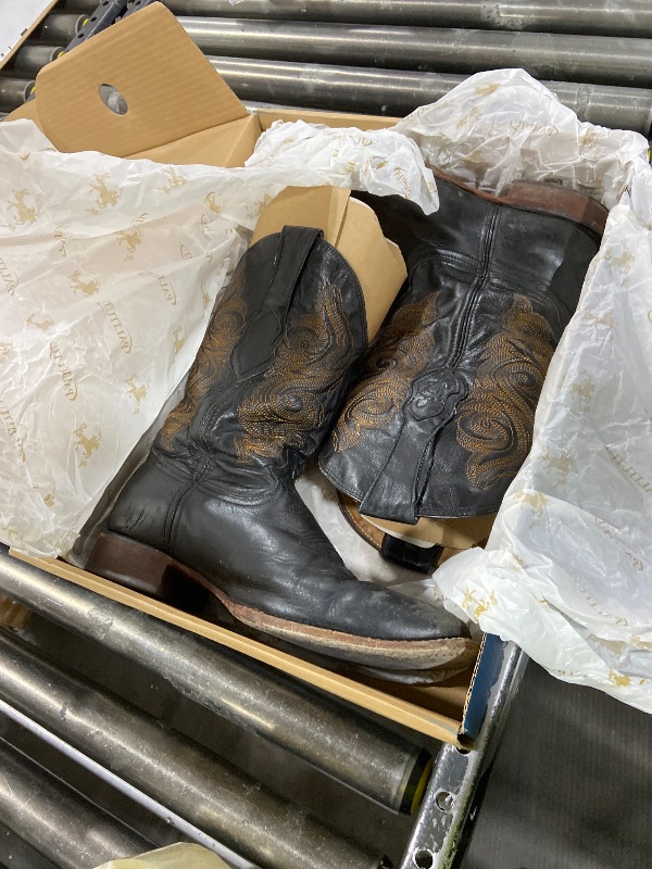 Photo 1 of Palitutu Cowboy Boots For Men Full Cowhide Leather Western Retro Boot with Wide Square Toe Durable Classic Embroidered Pull On Slip Resistant Boot SC-103606NY-12