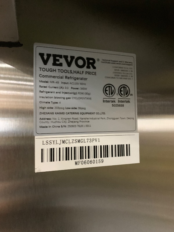 Photo 1 of VEVOR Commercial Refrigerator 44.21 Cu.ft, Reach In 54.4" W Upright Refrigerator 2 Doors, Auto-Defrost Stainless Steel Reach-in Refrigerator with 8 Shelves, 33 to 41? Temp Control, LED Light, 4 Wheels
