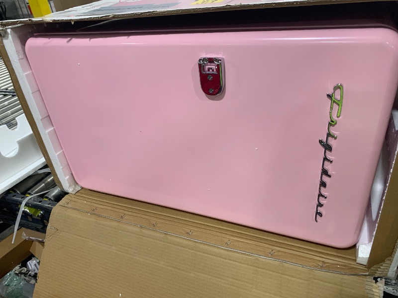 Photo 1 of SEALED - OPENED FOR PICTURES - Frigidaire Retro Compact Refrigerator with Chiller, 3.2 cu ft Countertop Fridge, Built-In Bottle Opener, Rounded Corners, Premium, for Office, Bedroom, Dorm Room, Cabin, 18.5D x 20W x 31.5H (Pink)