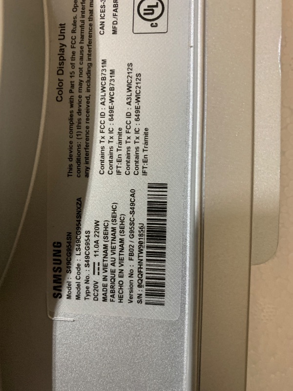 Photo 1 of FOR PARTS ONLY - Samsung 49" Odyssey G93SC Series Curved Gaming Monitor, QD-OLED, 240Hz, 0.03ms, DQHD, G-Sync Compatible, FreeSync Premium Pro, Adjustable Stand