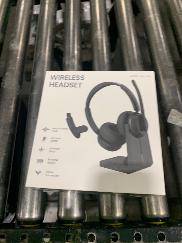 Photo 1 of COSMUSIS Wireless Headset with Mic for Work, Bluetooth 5.3 Headsets with Microphone and Detachable Earpads, 50H Playtime with Charging Base, Noise Cancelling Headphones for Work with Mic Mute