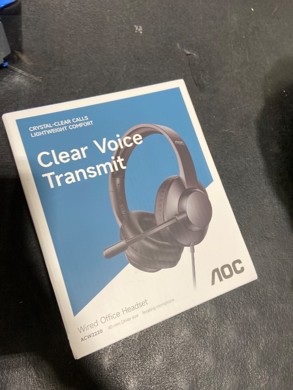 Photo 1 of AOC USB Headset with Microphone for PC, Over-Ear Wired Headphones with Mic, Noise-Cancelling Boom, 40mm Audio Drivers, USB-A/C Compatibility for Office, Call Centers & Online Meetings (Black)