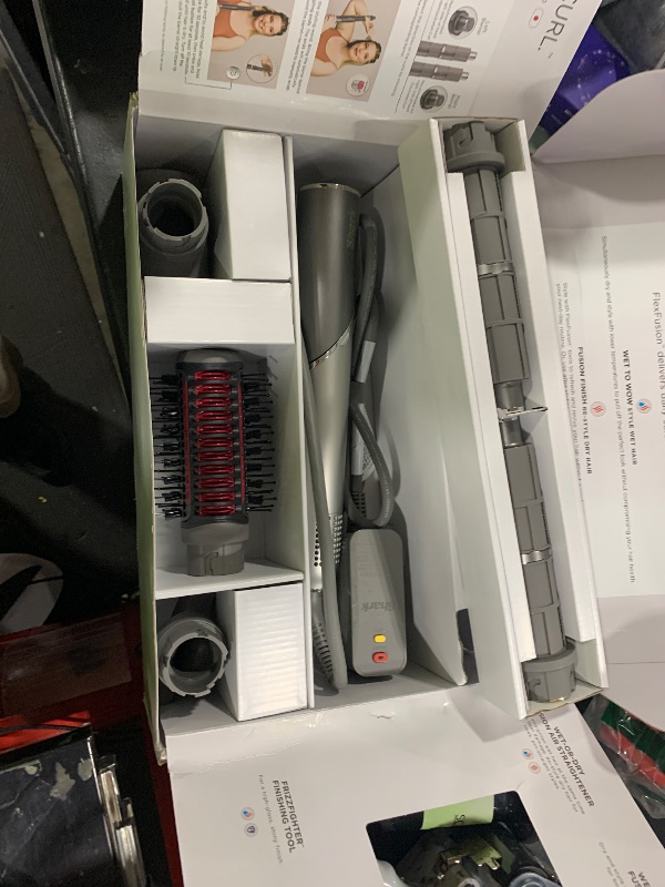 Photo 1 of Shark Flex Fusion Hair Straightener & Powerful Hair Dryer with Fusion Hair Brush, Air Styler with Auto-Wrap Hair Curlers, Concentrator, & Frizz Fighter, Metallic Mist, HD651S