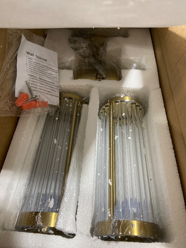 Photo 1 of ECOBRT Modern Brushed Brass Vanity Light Fixture - Dual Glass Rods Wall Sconce for Bathroom, Double Light Socket E12 Candelabra Base, Mirror Vanity Lighting (Bulbs Not Included)