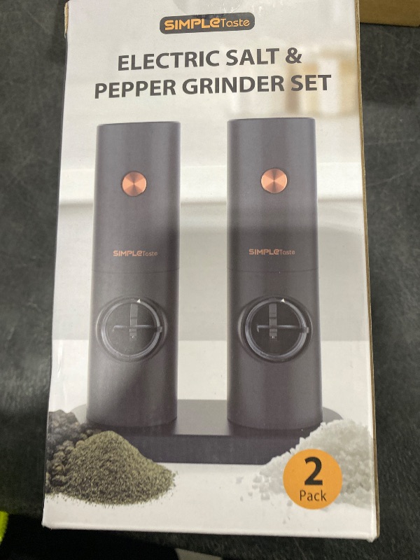 Photo 1 of **USED** SIMPLETASTE Electric Salt and Pepper Grinder Set, One-Handed, Battery Powered, Adjustable Coarseness, LED Light, Pepper mills with stand, Seasoning Tools for Kitchen, Dining or Gifting
