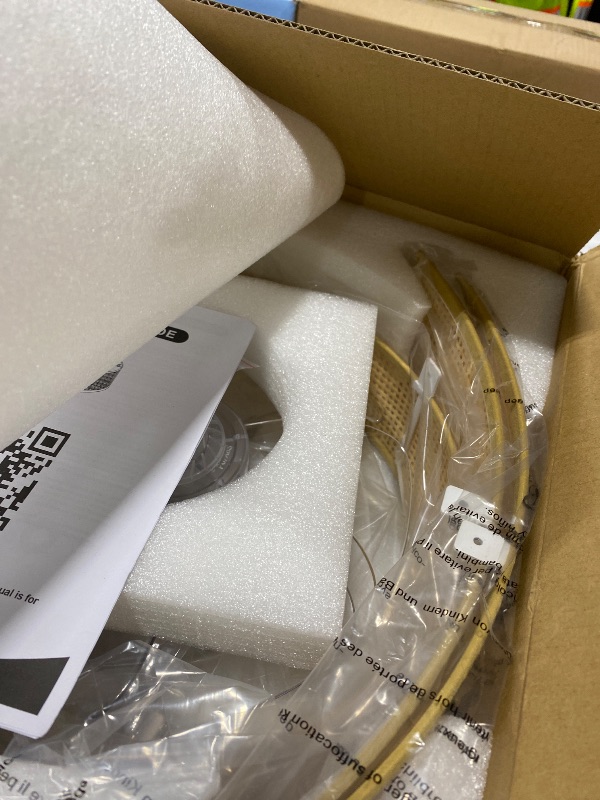 Photo 1 of 20'' Caged Ceiling Fans with Lights, Boho Flush Mount Ceiling Fan with Light, Rattan Bladeless with 6 Speeds, Low Profile Remote Control for Bedroom,Dining Room