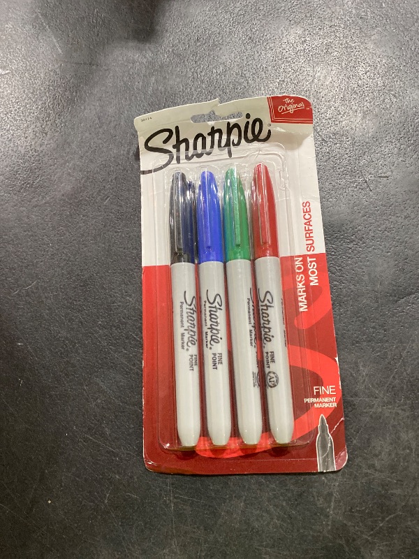 Photo 1 of "Sharpie Fine Point Permanent Markers 4/Pkg-Red, Blue, Black, Green"