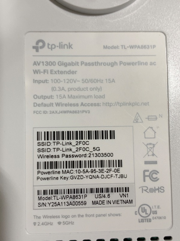 Photo 1 of TP-Link Powerline WiFi Extender TL-WPA8631P KIT- Includes AV1300 Powerline Network Adapter and AC1200 Dual Band Extender, 2x2 MIMO, 3 Gigabit Ports, Passthrough, Plug & Play, Free Expert Support