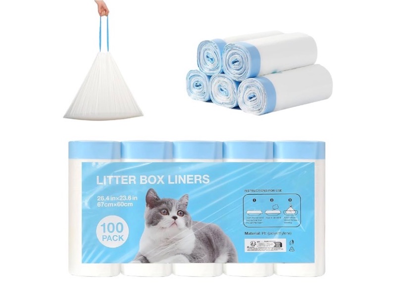 Photo 1 of 100 Count Litter Box Liners for Litter Robot 4 and 3 Waste Bags, Leak Proof Replacement Jumbo Cat Litter Box Liners, 26" x 24" Extra Thick Cat Litter Bags, Durable Waterproof Litter Bags