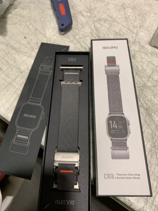 Photo 1 of Aulumu C03 Snap Functional Titanium Buckle for Apple Watch Ultra (3/2/1) Nylon Band | Luxury Embossed Texture Knit | Quick-release Design | iWatch Bands for 49/46/45/44MM - Natural Titanium/Gray