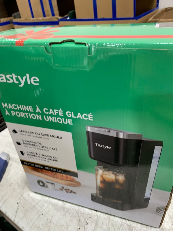 Photo 1 of Tastyle Single Serve Coffee Maker, Iced and Hot Coffee Machine for K Cup & Grounds, Compact Design, 40oz Removable Water Reservoir, 6 to 24 Oz Brew Sizes, Fits 7.3" Travel Mug, Black