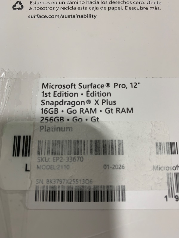 Photo 1 of Microsoft Surface Pro 2-in-1 Laptop/Tablet (2025), Windows 11 Copilot+ PC, 12" Touchscreen Display, Snapdragon X Plus (8 Core), 16GB RAM, 256GB Storage, Platinum