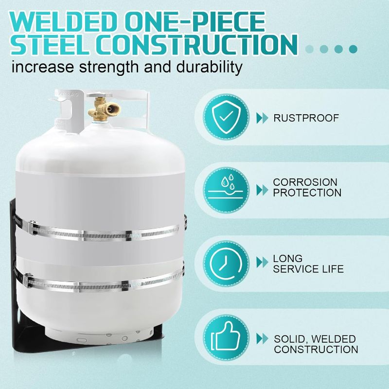 Photo 1 of Hicarer 20 lb Propane Tank Mounting Bracket Heavy Duty Propane Tank Holder with Strap for Car Rv Trailers Truck Overland Vehicles and Boat