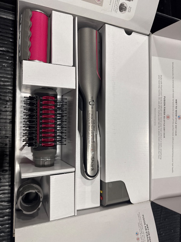 Photo 1 of Shark Flex Fusion Hair Straightener & Powerful Hair Dryer with Fusion Hair Brush, Air Styler with Auto-Wrap Hair Curlers, Concentrator, & Frizz Fighter, Metallic Mist, HD651S
