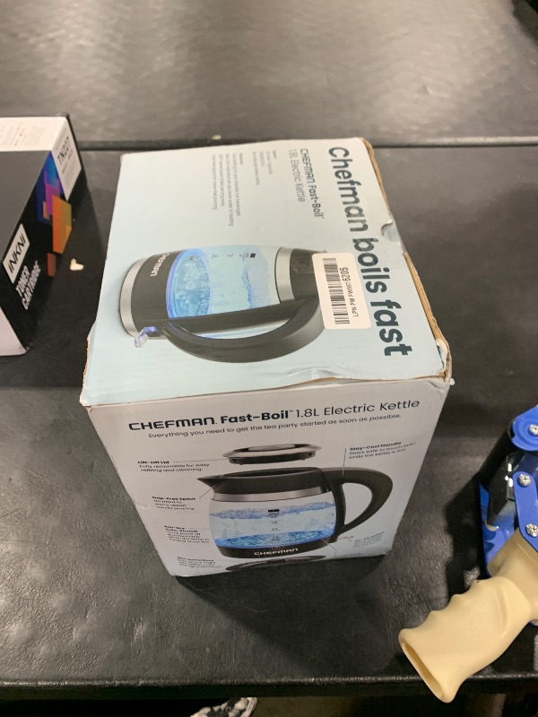 Photo 1 of Chefman Electric Kettle, 1.8L 1500W, Hot Water Boiler, Removable Lid for Easy Cleaning, Auto Shut Off, Boil-Dry Protection, Stainless Steel Filter, BPA Free, Borosilicate Glass Electric Tea Kettle