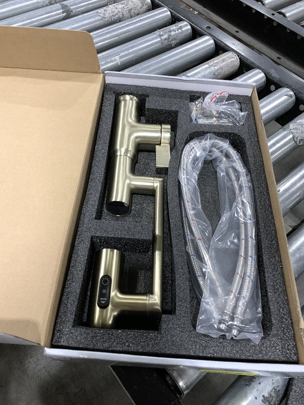 Photo 1 of Lefton Rotatable Bathroom Faucet with Temperature Display in Fahrenheit (Batteries-Free), 3 Water Modes, Brushed Gold, BF2204-6