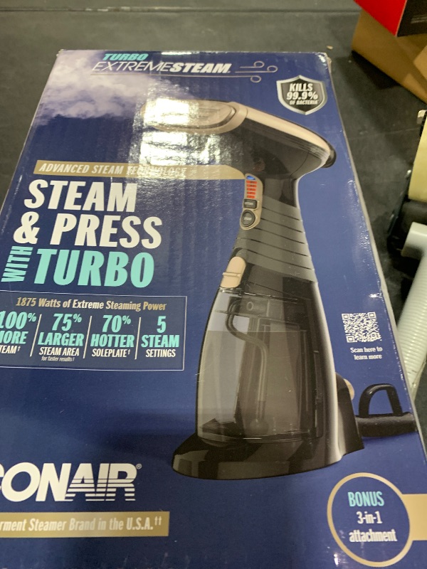 Photo 1 of Conair Handheld Garment Steamer for Clothes, Turbo ExtremeSteam 1875W Fabric Steamer, Portable Handheld Design, Strong Penetrating Steam, Amazon Exclusive, Black