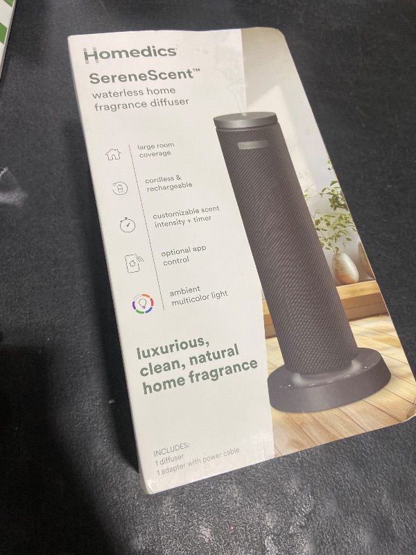 Photo 1 of Homedics SereneScent Fabric Rechargeable Waterless Diffuser, Use with Homedics SereneScent Oil 120ml (Sold Separately) Cordless Aromatherapy, Adjustable Mist & Timer, 6 Calming Lights, Black