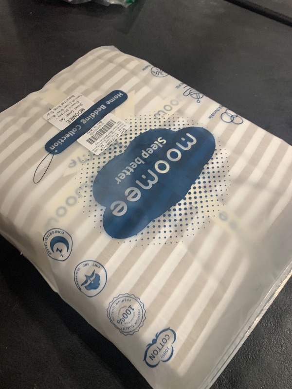 Photo 1 of MooMee Striped Duvet Cover Set 100% Washed Cotton Linen Like Textured Breathable Durable Soft Comfy (Tannish Linen Grey White Classic Stripes, Palatial King/Oversized King 120"x98")