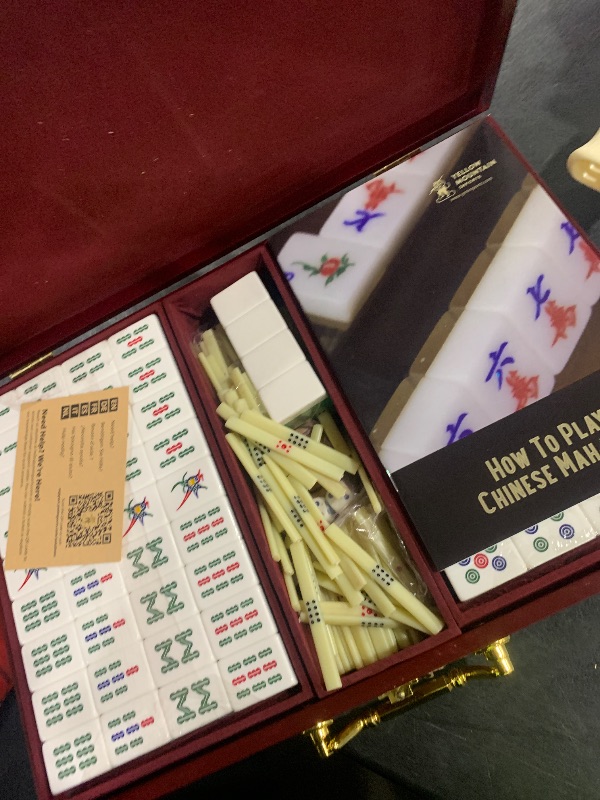 Photo 1 of Yellow Mountain Imports Classic Chinese Mahjong Game Set, Emerald with 148 Medium-Size Translucent Green Tiles and Wooden Case